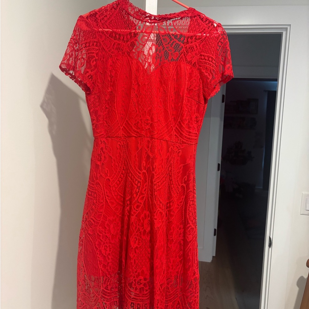 Francesca's Collections Red Lace Midi Dress